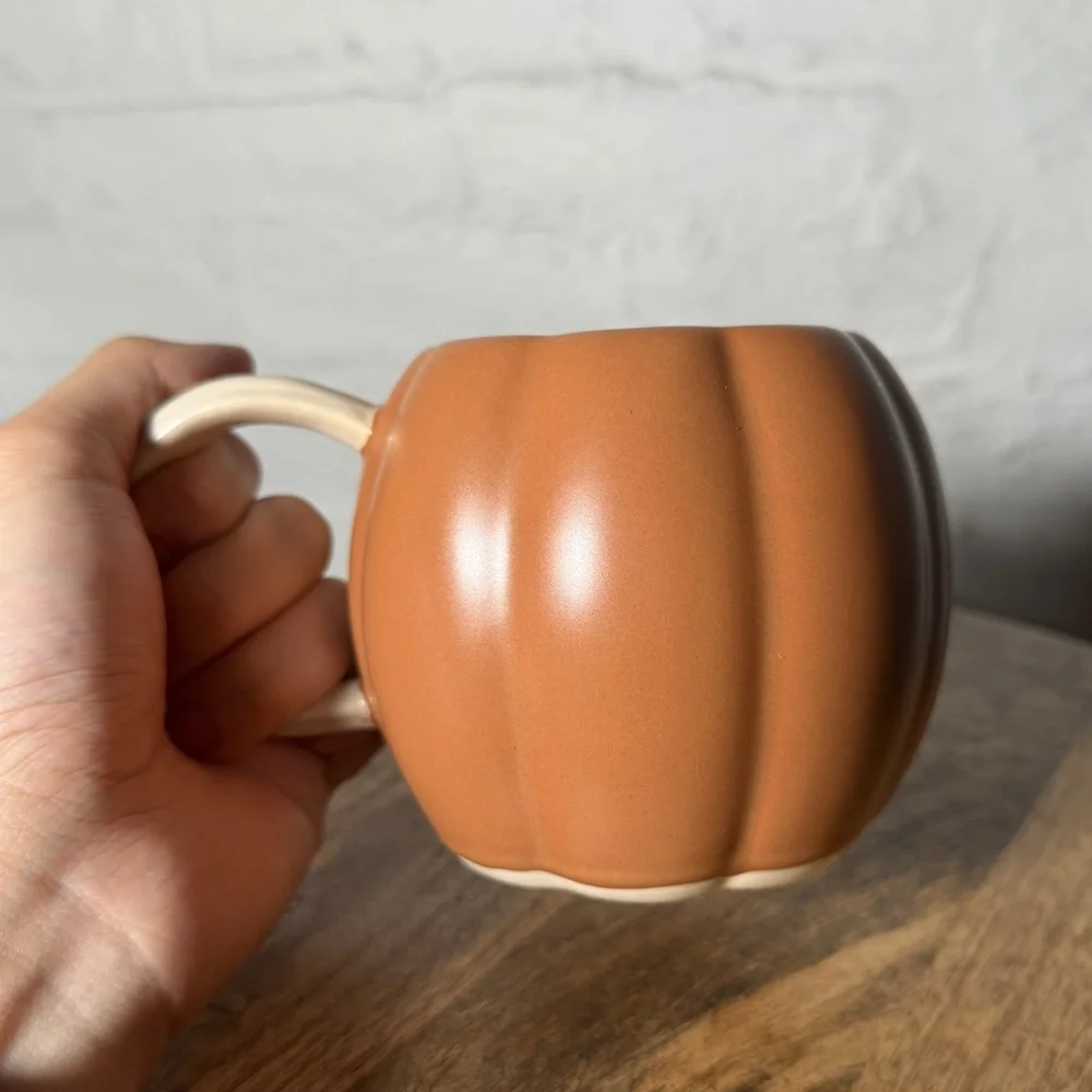 West Elm Pumpkin Shaped Ceramic Mugs - Set of 2, Brown